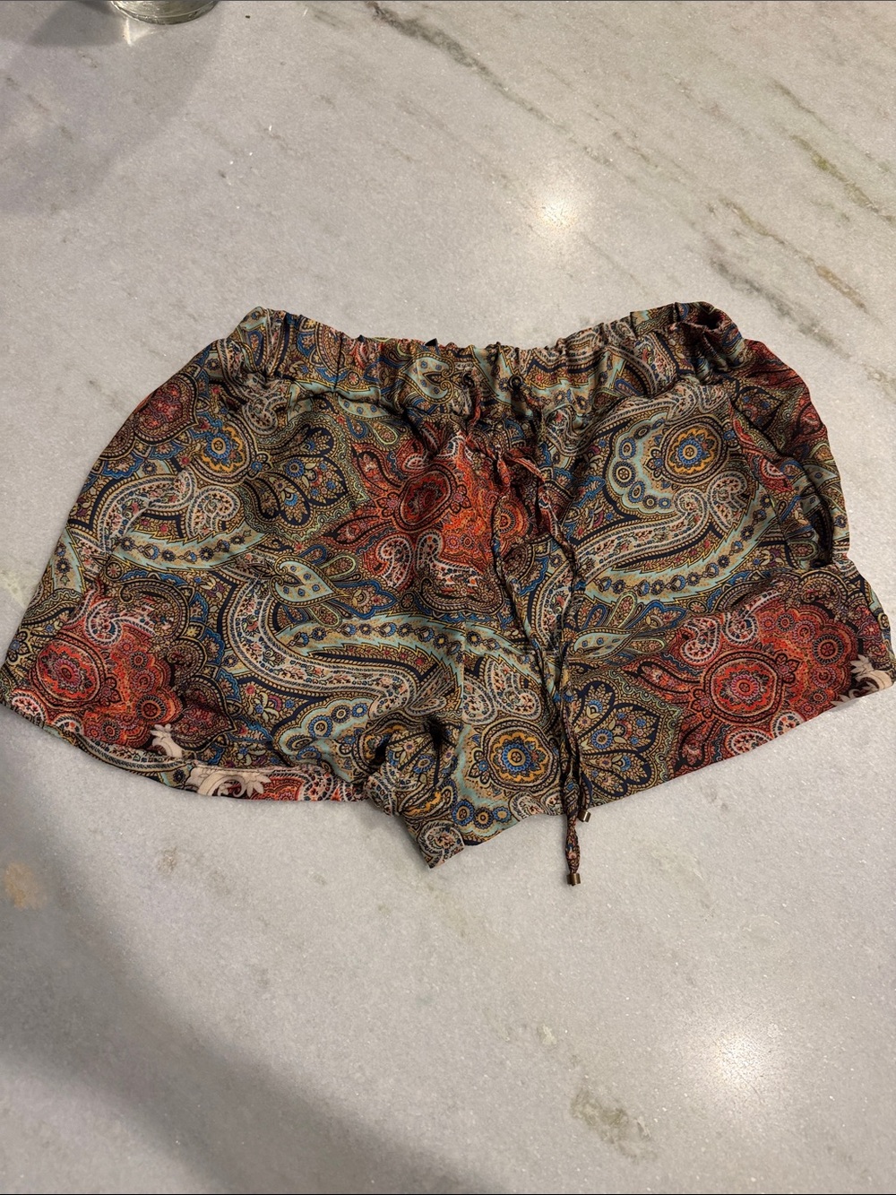 Zara Paisley Drawstring Athletic Shorts - Red, Blue, Green